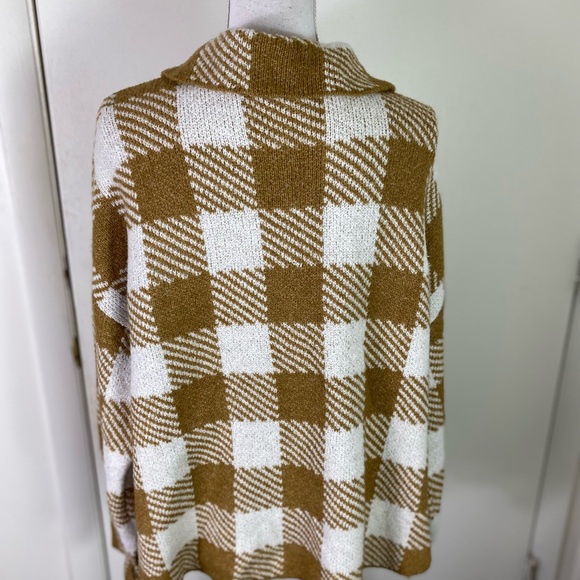 Cato women Sz L Checkered plaid buttoned Utility Shirt Jacket pocket brown white - Picture 5 of 11